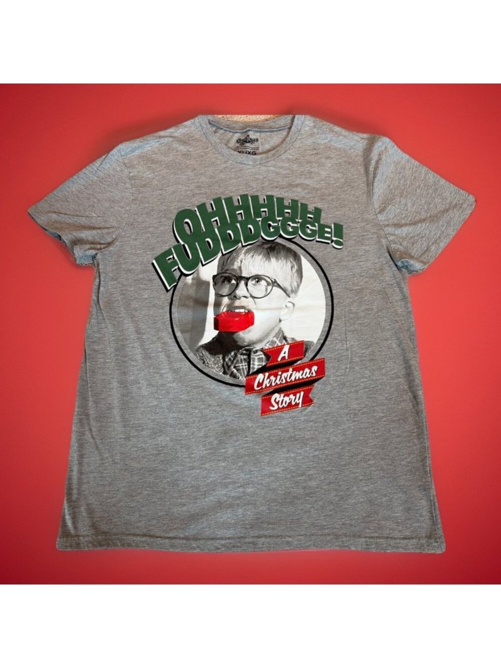 A Christmas Story Movie Ralphie T-Shirt Size XL Oh Fudge Soap Holiday Gray EUC
